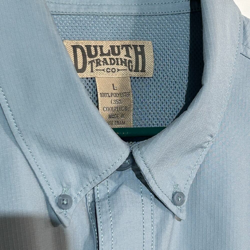 Duluth Trading Shirt Men Large Fishing Hiking Camp Mesh Vented Outdoor Blue